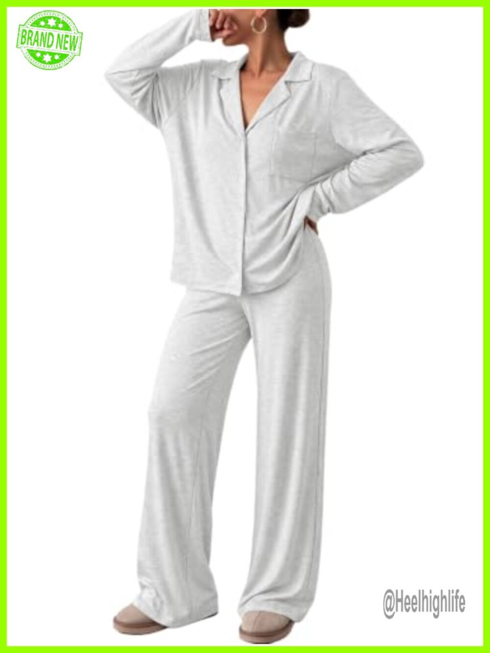 2 Piece Soft Lounge Pajama Set Button Up Pockets Sleepwear